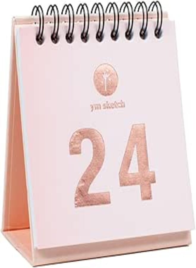 YM Sketch 2024 Pink Pro Mini Desk Calendar|9x9 cm Rose Gold foil 250 gsm 12 Month Calendar spread | Gift for top Lady Boss CEO, Managers, Startups and team Professionals